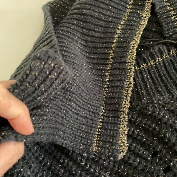 NWT black gold metallic shimmer JOHN + JENN designer knit sweater XS S - Picture 10 of 12